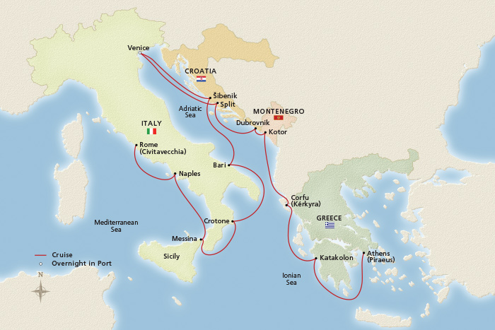 Italy, the Adriatic & Greece Itinerary Map