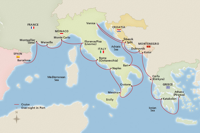 Mediterranean & Adriatic Sojourn Itinerary Map