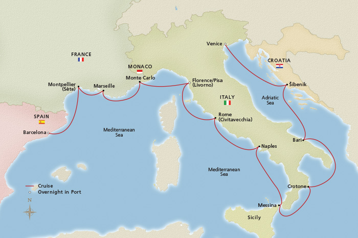Mediterranean & Italian Sojourn Itinerary Map