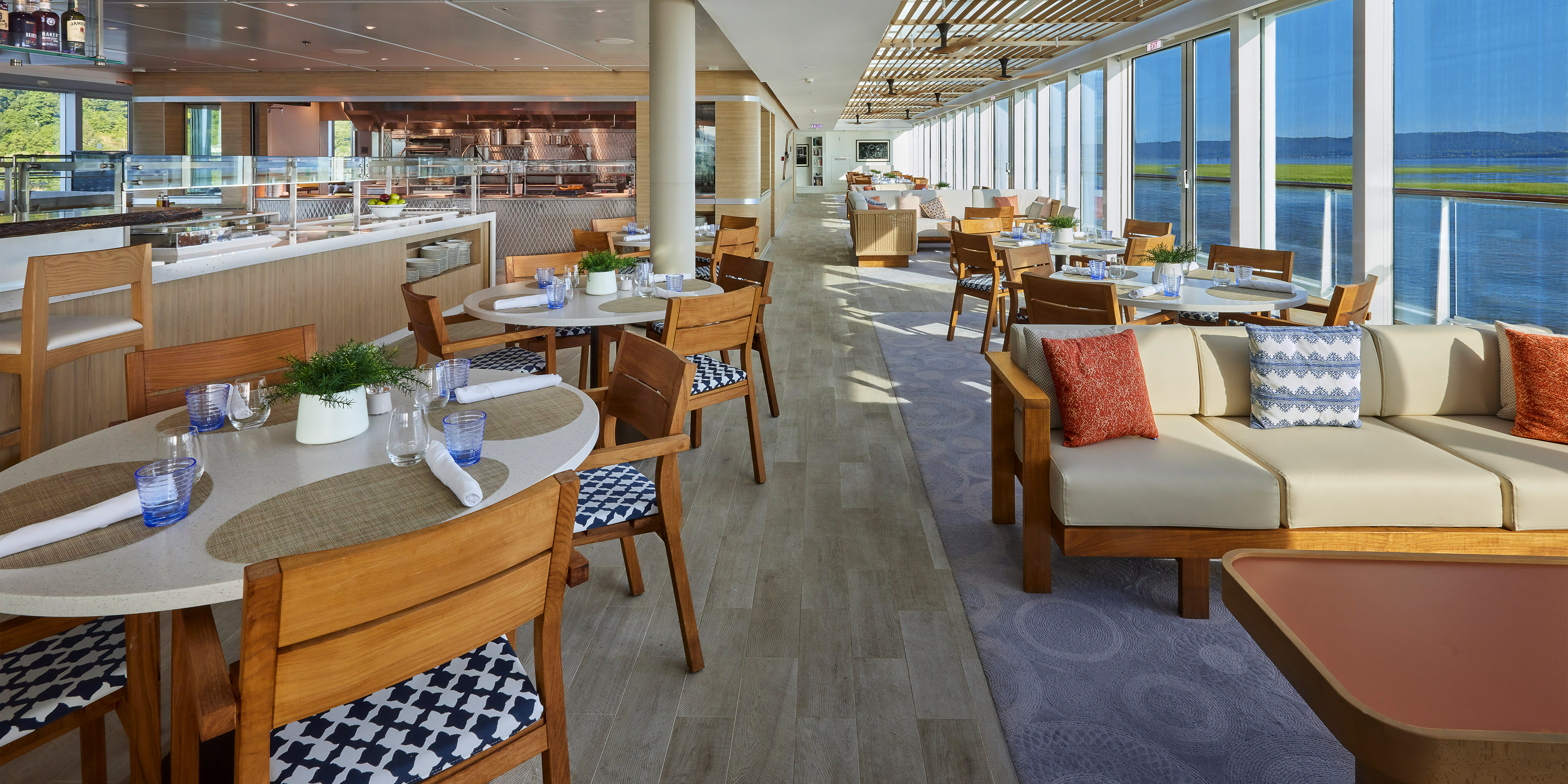 Sunlit River Café lounge aboard Viking Mississippi